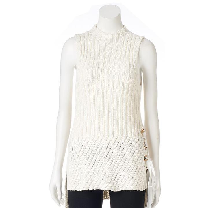 Petite Jennifer Lopez Lace-up Sleeveless Sweater, Women's, Size: S Petite, White Oth