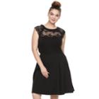 Juniors' Plus Size Wrapper Lace Yoke Fit & Flare Dress, Teens, Size: 1xl, Black