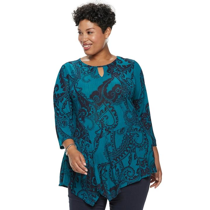 Plus Size Dana Buchman Keyhole Asymmetrical Top, Women's, Size: 3xl, Dark Blue
