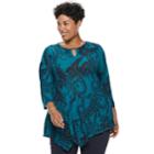Plus Size Dana Buchman Keyhole Asymmetrical Top, Women's, Size: 3xl, Dark Blue