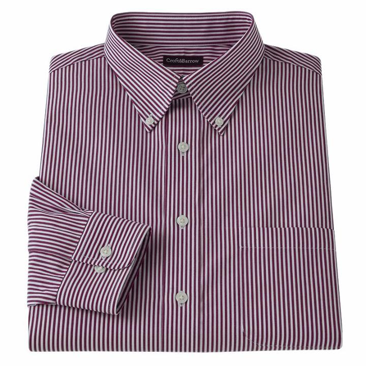 Men's Croft & Barrow&reg; Fitted Patterned Easy-care Button-down-collar Dress Shirt, Size: 17-32/33, Red
