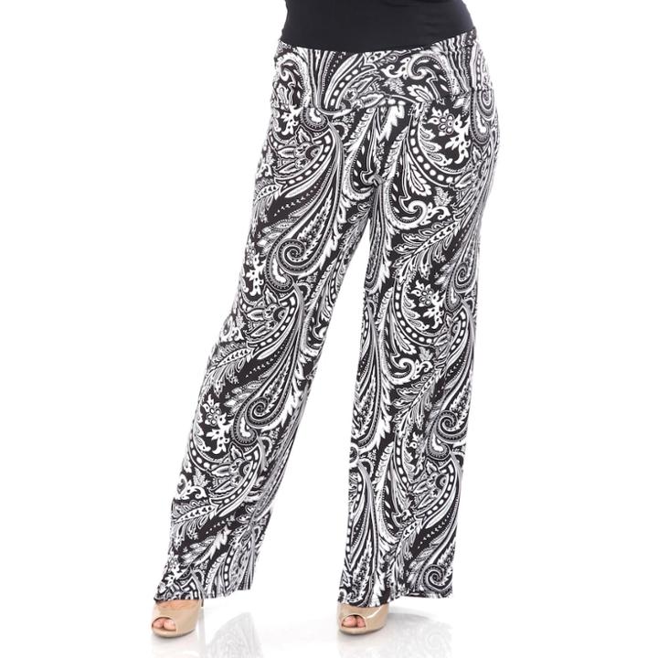 Plus Size White Mark Solid Palazzo Pants, Women's, Size: 3xl, Black White Paisley