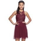 Juniors' Speechless Sparkly Lace Halter Skater Dress, Teens, Size: 11, Med Red