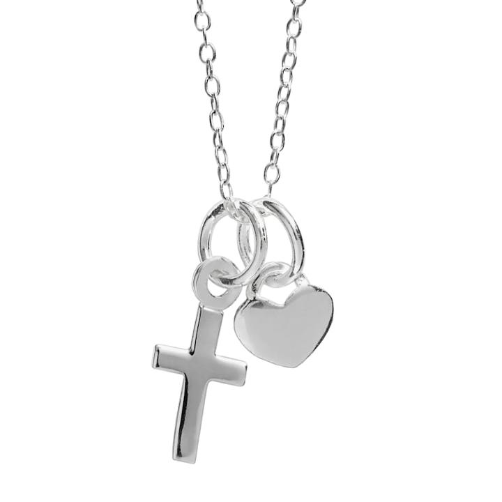Sterling Silver Heart And Cross Charm Necklace, Women's, Multicolor