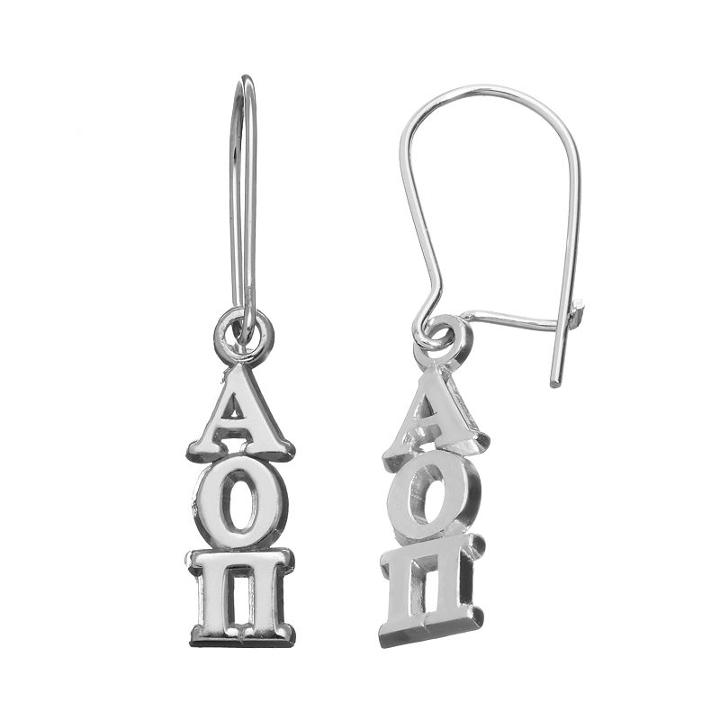 Logoart Alpha Omicron Pi Sorority Drop Earrings, Women's, Grey