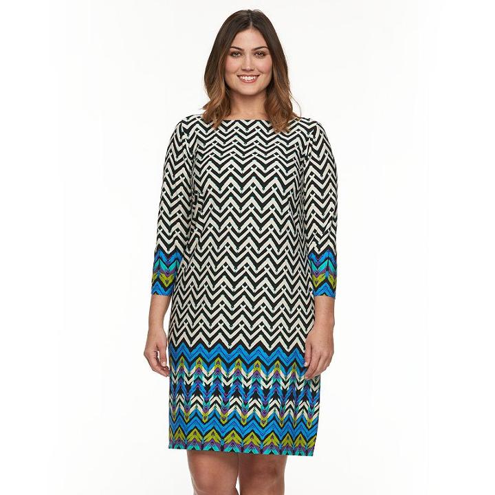 Plus Size Suite 7 Medallion Shift Dress, Women's, Size: 16 W, Blue Other