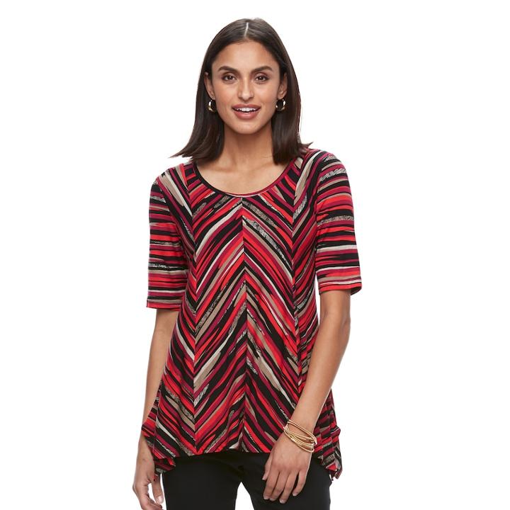 Women's Dana Buchman Print Elbow Sleeve Sharkbite Top, Size: Xs, Red