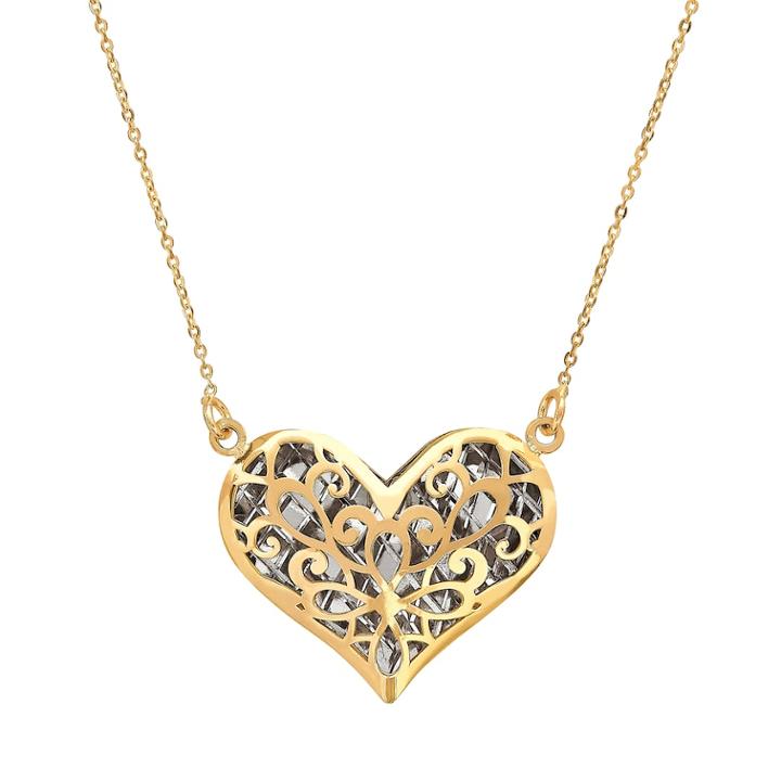 Everlasting Gold Two Tone 14k Gold Filigree Puffed Heart Pendant Necklace, Women's, Size: 17, Yellow