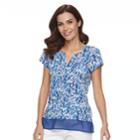 Women's Caribbean Joe Print Contrast Hem Top, Size: Large, Blue