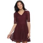 Juniors' Love, Fire Lace-up Back Skater Dress, Teens, Size: Small, Dark Red