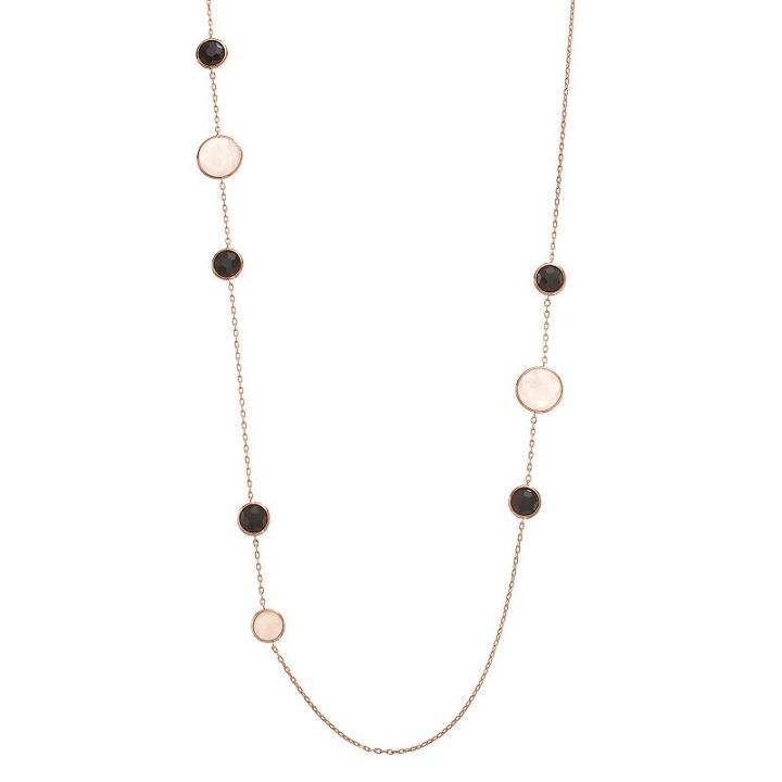 Siri Usa By Tjm 18k Rose Gold Over Silver Rose Quartz & Onyx Long Necklace, Women's, Size: 30, Multicolor