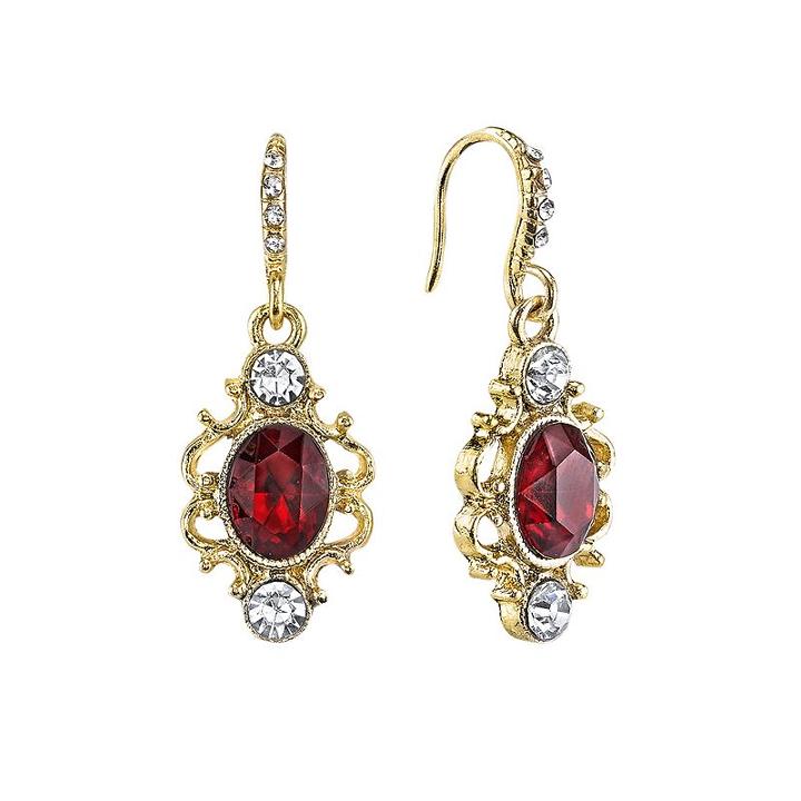Downton Abbey Filigree Oval Drop Earrings, Women's, Red