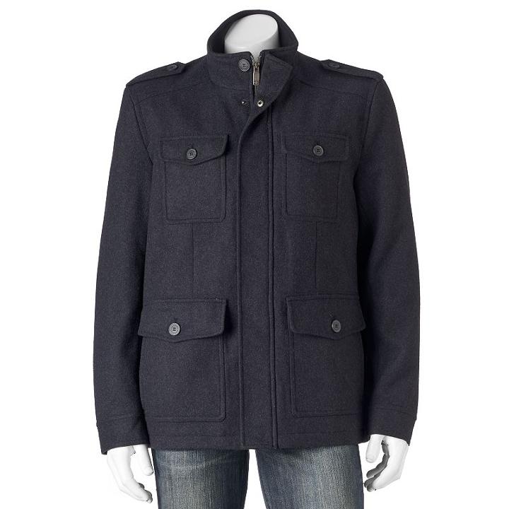 Men's Dockers Wool-blend 4-pocket Military Jacket, Size: Large, Dark Grey