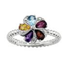Stacks And Stones Sterling Silver Gemstone And Diamond Accent Beaded Flower Stack Ring, Women's, Size: 10, Multicolor