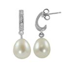 Sterling Silver Freshwater Cultured Pearl And Diamond Accent J-hoop Earrings, Women's, White