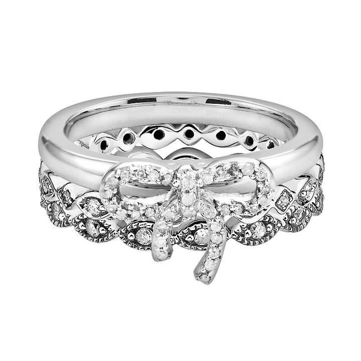 Stacks And Stones Sterling Silver 3/7-ct. T.w. Diamond Bow And Infinity Stack Ring Set, Women's, Size: 7, White