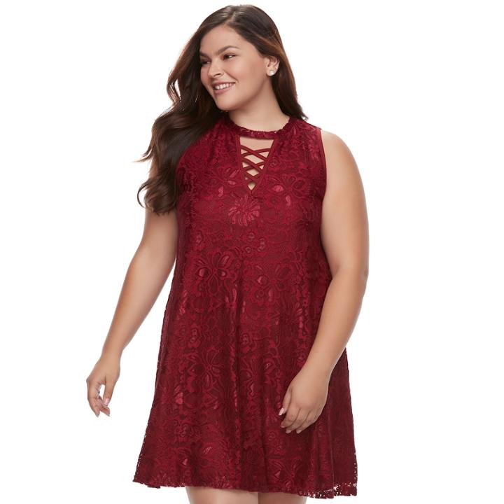 Juniors' Plus Size Liberty Love Lace Shift Dress, Teens, Size: 1xl, Dark Red