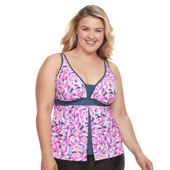 Plus Size Free Country Printed Flyaway Tankini Top, Women's, Size: 3xl, Med Red