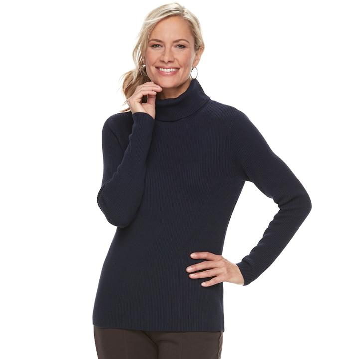 Women's Croft & Barrow&reg; Ribbed Turtleneck Sweater, Size: Large, Dark Blue