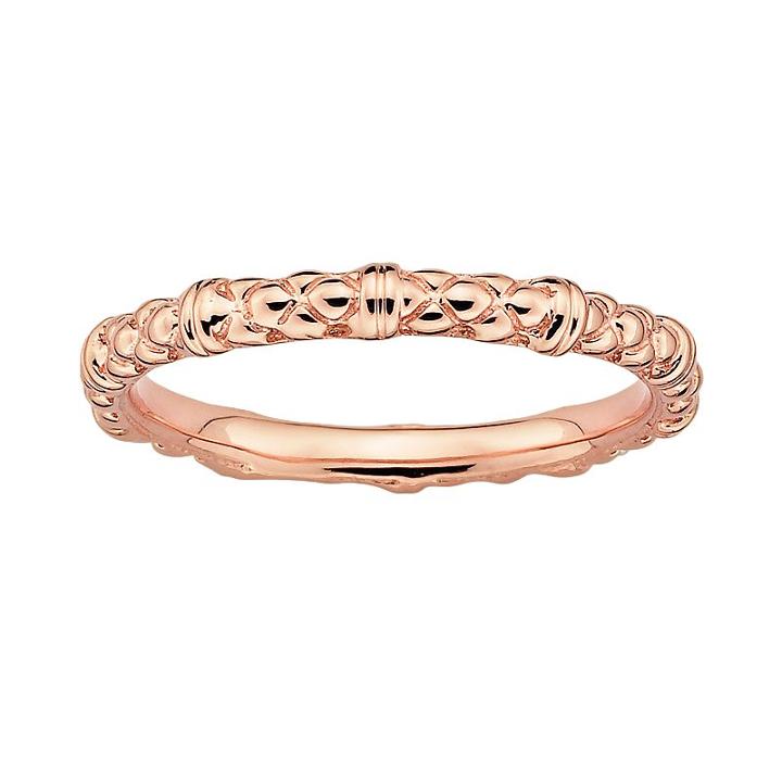 Stacks And Stones 18k Rose Gold Over Silver Textured Stack Ring, Women's, Size: 10, Pink