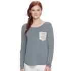 Juniors' So&reg; Crochet Pocket Solid Tee, Teens, Size: Medium, Grey (charcoal)