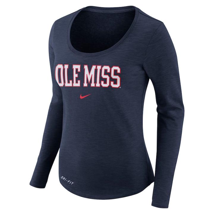 Women's Nike Ole Miss Rebels Slubbed Dri-fit Tee, Size: Xxl, Blue (navy)