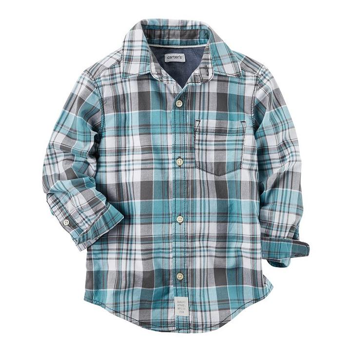 Boys 4-8 Carter's Teal Plaid Button Down Shirt, Size: 8, Ovrfl Oth