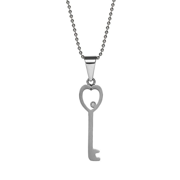 Steel City Stainless Steel Cubic Zirconia Heart Key Pendant, Women's, Size: 18, Grey