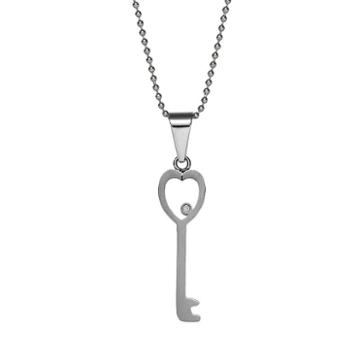 Steel City Stainless Steel Cubic Zirconia Heart Key Pendant, Women's, Size: 18, Grey