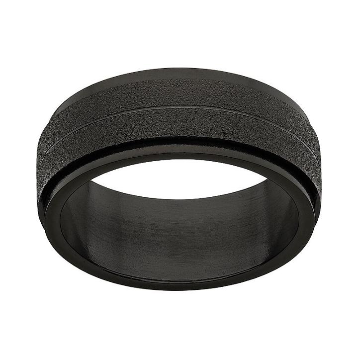 Black Ion-plated Stainless Steel Frosted Spinner Band - Men, Size: 13