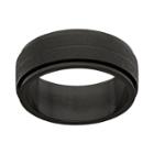 Black Ion-plated Stainless Steel Frosted Spinner Band - Men, Size: 13