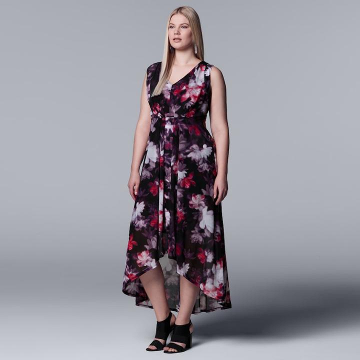 Plus Size Simply Vera Vera Wang Pleated High-low Maxi Dress, Women's, Size: 0x, Black