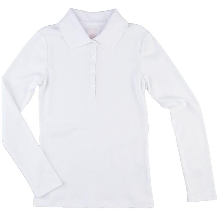 Girls 7-16 Chaps Long Sleeve 4-button School Uniform Polo, Girl's, Size: Medium, White