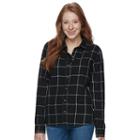 Juniors' So&reg; Pocket Plaid Flannel Shirt, Teens, Size: Large, Black