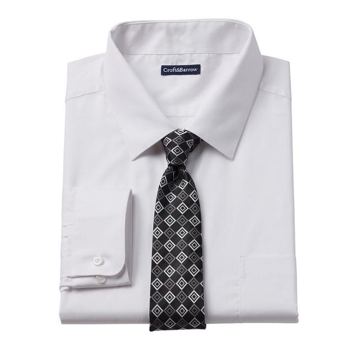 Big & Tall Croft & Barrow&reg; Classic-fit Striped Dress Shirt And Patterned Tie Boxed Set, Men's, Size: 21 36/7b, White