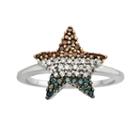 Sterling Silver 1/4-ct. T.w. Red, White And Blue Diamond American Flag Star Ring, Women's, Size: 7, Multicolor
