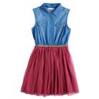 Girls 7-16 & Plus Size Knitworks Sleeveless Denim Bodice Belted Dress, Size: 20 1/2, Dark Red
