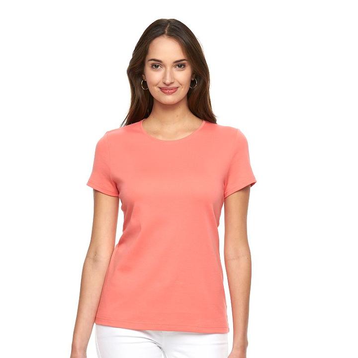 Women's Croft & Barrow&reg; Essential Crewneck Tee, Size: Medium, Lt Orange