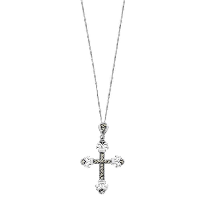 Tori Hill Sterling Silver Marcasite Cross Pendant Necklace, Women's, Size: 18, Grey