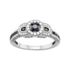 Sterling Silver 1/2 Carat T.w. Black & White Diamond 3-stone Halo Ring, Women's, Size: 8