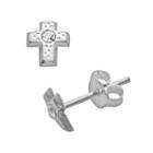 Itsy Bitsy Sterling Silver Simulated Crystal Textured Cross Stud Earrings, Women's, White