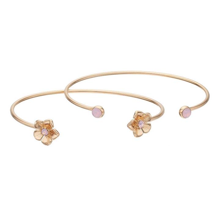 Lc Lauren Conrad Flower & Simulated Crystal Cuff Bracelet Set, Women's, Red