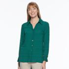 Petite Dana Buchman Textured Stripe Shirt, Women's, Size: L Petite, Dark Green