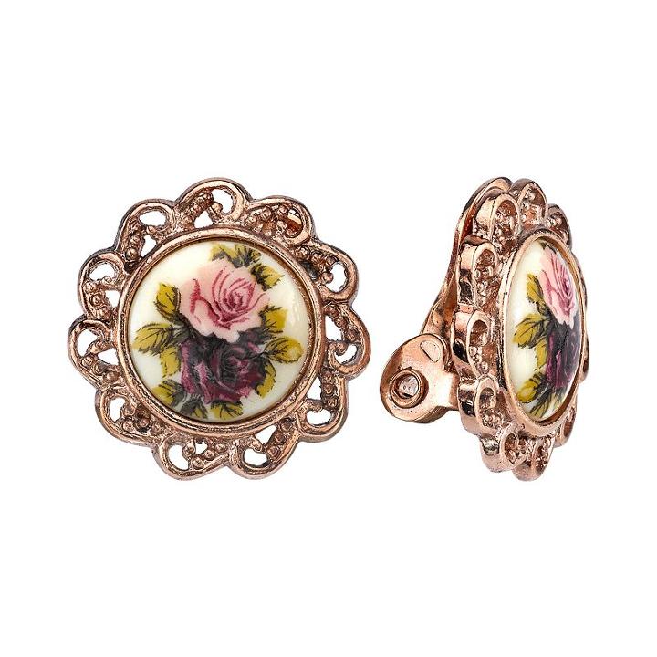 1928 Flower Clip-on Stud Earrings, Women's, Multicolor