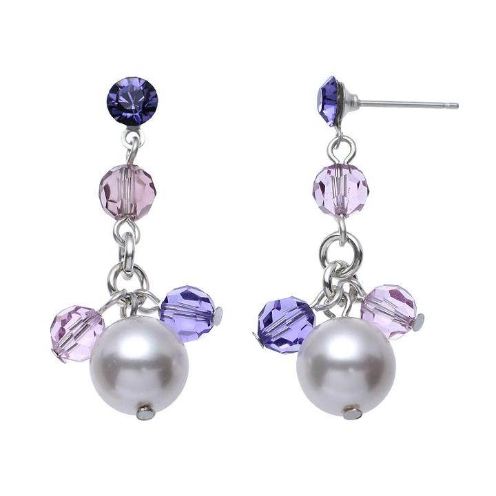 Crystal Avenue Silver-plated Crystal And Simulated Pearl Drop Earrings - Made With Swarovski Crystals, Women's, Purple