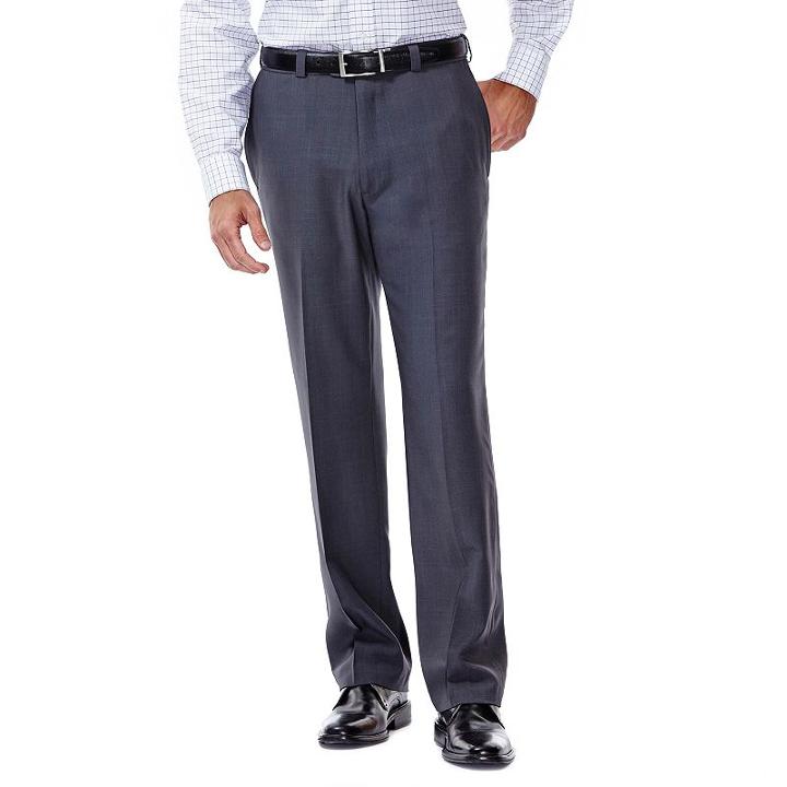 Men's Haggar Eclo Stria Classic-fit Flat-front Dress Pants, Size: 42x32, Grey
