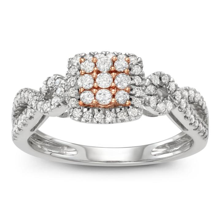 Two Tone 10k White Gold 1/2 Carat T.w. Diamond Square Cluster Ring, Women's, Size: 7