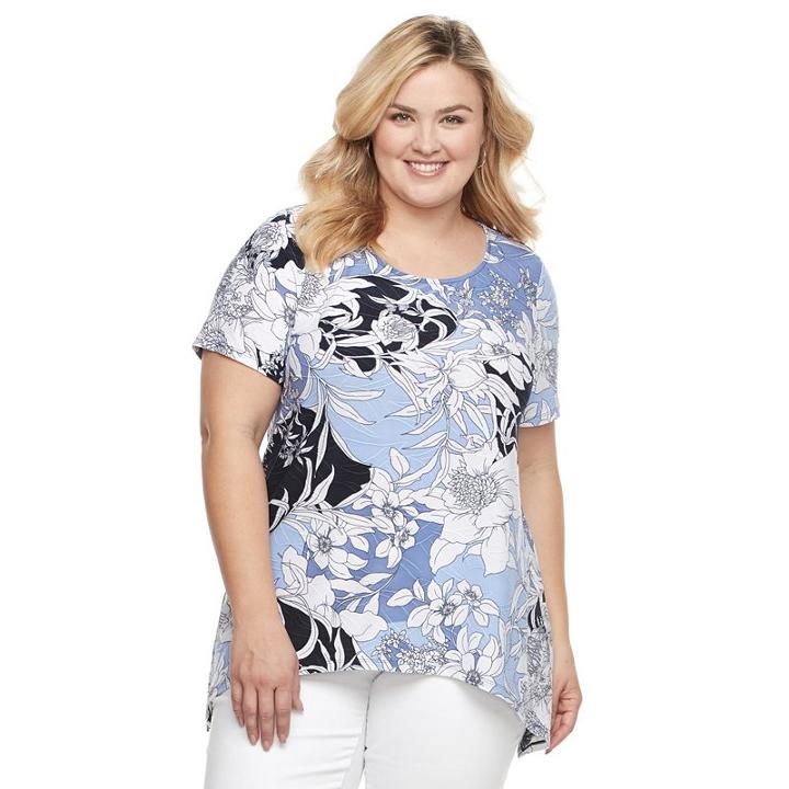 Plus Size Croft & Barrow&reg; Shark-bite Jacquard Tee, Women's, Size: 3xl, Blue (navy)