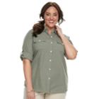 Plus Size Croft & Barrow&reg; Roll-tab Woven Shirt, Women's, Size: 2xl, Med Green