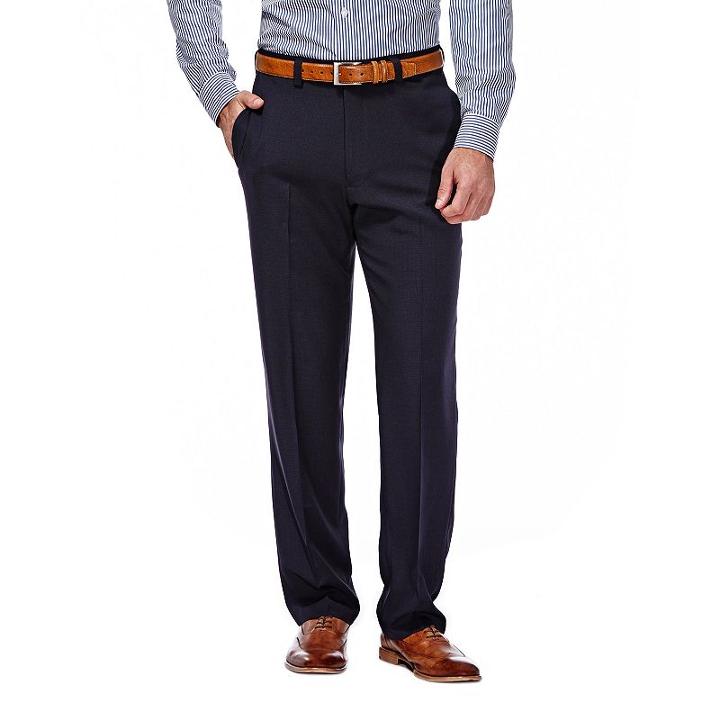 Men's Haggar Eclo Stria Classic-fit Flat-front Dress Pants, Size: 34x29, Blue (navy)